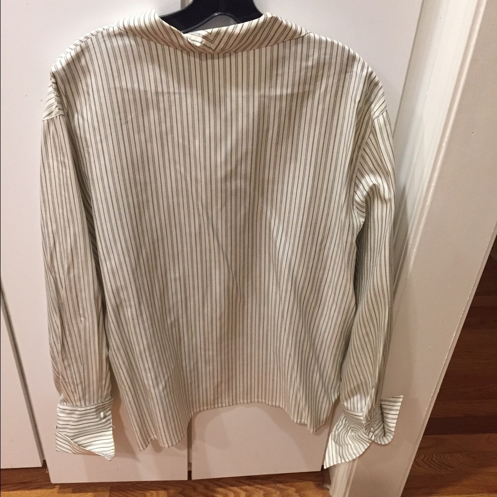 Theo Miles Stripped Silk Blouse Grey & Cream -14 EUC - Picture 3 of 5